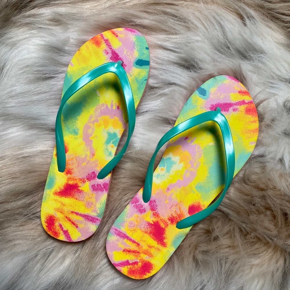 Rainbow tie-dye/abstract thong sandals size 9 NWOT